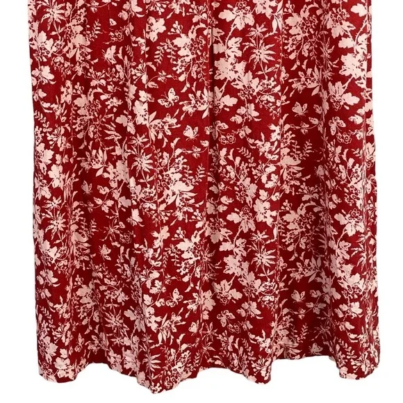 Chadwicks of Boston Dress Medium PETITE Red Floral Print Washable Linen Midi - Picture 3 of 9